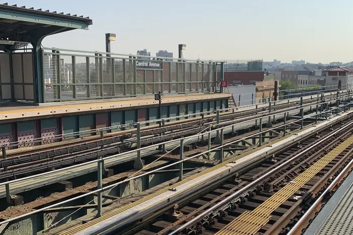 The tracks along the Central Avenue train station in Bushwick, Brooklyn.
